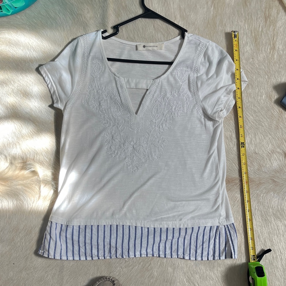 The Impeccable Pig White and Blue Striped Women's Top